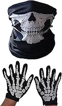 Dinghaole Set of 2 Halloween Gloves White Skeleton and Ghost Bone Skull Mask, Halloween Skeleton Mask, for Adult Halloween Costume Party, Skeleton Gloves, Dark