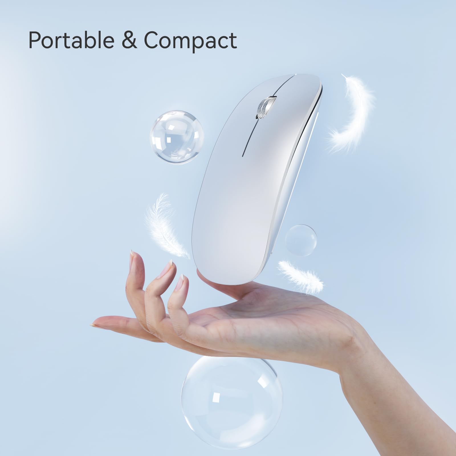 Uiosmuph Bluetooth Maus, Kabellose Maus mit USB-Nano-Empfänger, Tri-Mode (Dual Bluetooth 5.1 + 2.4GHz) Leise Funkmaus Wiederaufladbare für Laptop, PC, iPad, Mac Silber