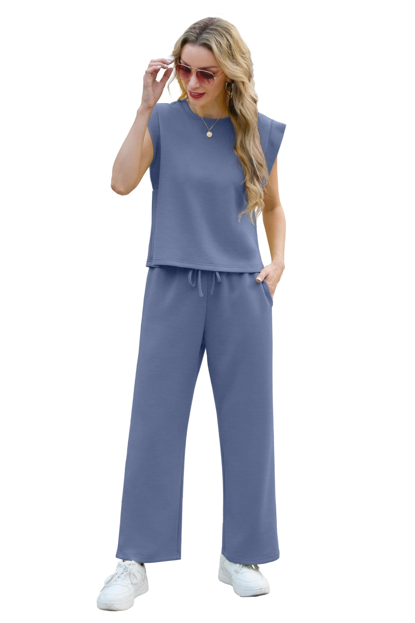 GRECERELLE Damen Trainingsanzug Sommer Zweiteiler Elegant Leichte Tracksuit Lässige Sport Set Jogginganzug Sweatshirt & Jogginghose für Running Yoga Gym
