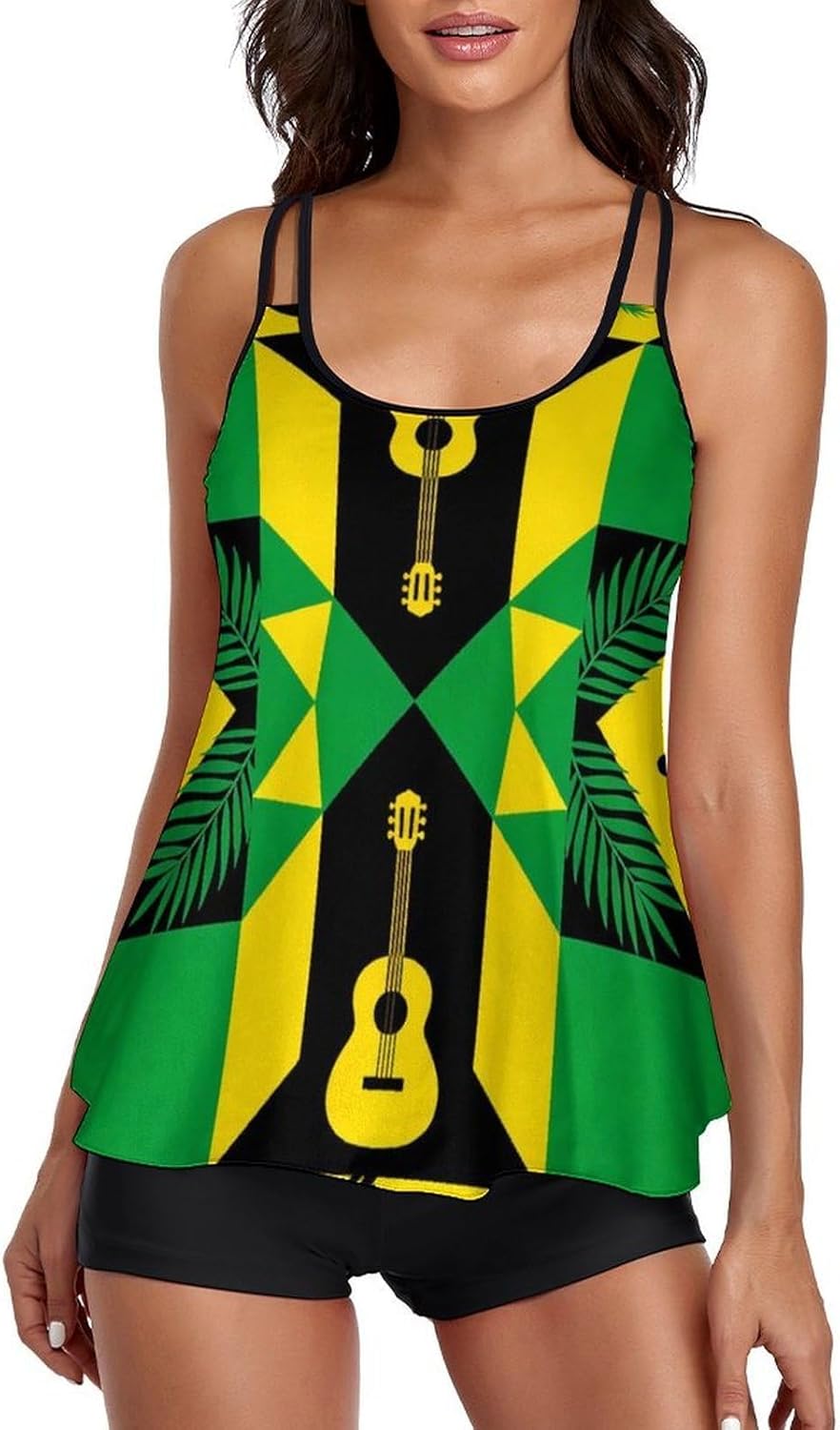 Women's Casual Tankini Bathing Suits, Tummy Control Tank Top with Shorts for Beach and Surfing