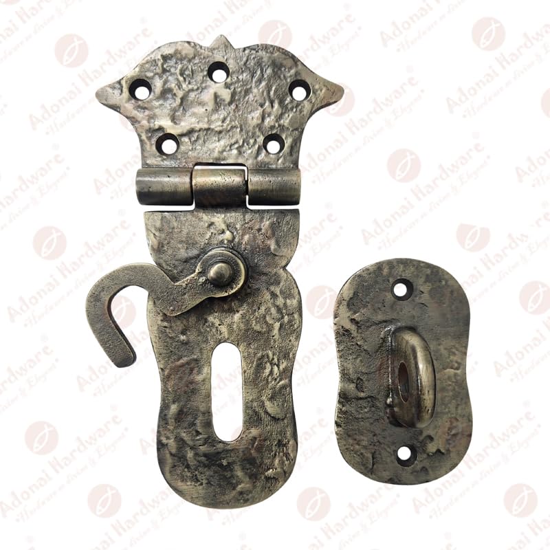 Image of Adonai Hardware inchParan inch Heavy Duty Antique Cast Iron Safety Hasp and Staple with Locking Mechanism (6 inch x 1 Pack, Antique Brass) for Vintage Pirates Treasure Chest, Trunks, Wooden Jewelry Box