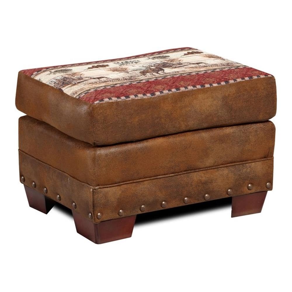 American Furniture Classics 26.5" Microfiber Deer Valley Ottoman in Brown