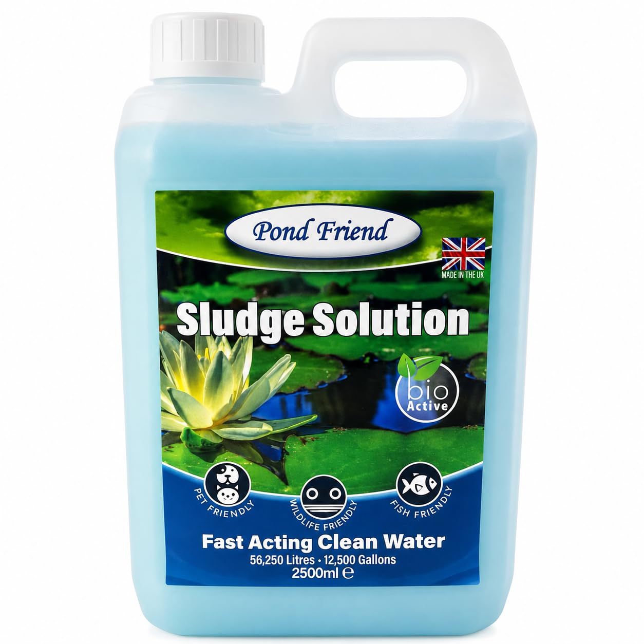 Pond Friend Sludge Solution – Natural Sludge Remover for Ponds & Filters – Friendly Bacteria Consumes Silt, Fish Waste & Organic Debris – 2.5L Treats 56,250L – Safe for Fish & Wildlife