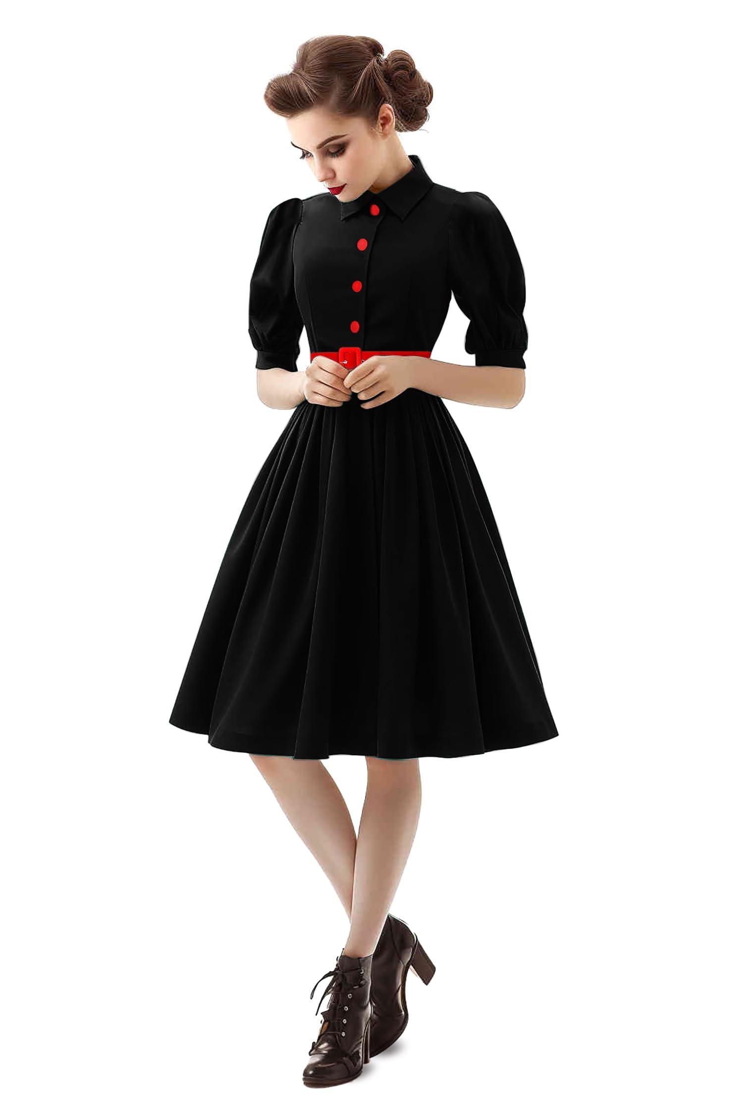 AXOE Donna Vestito retrò Anni 50 con Cintura per Cerimonie e Casual