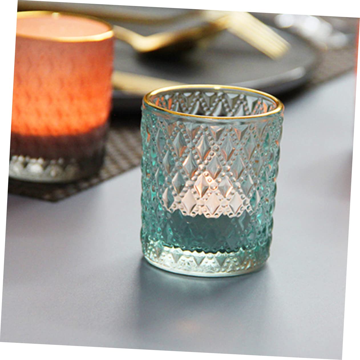 6 Portavelas de Vidrio Azul Relieve, Candelabros Decorativos para Salón, Diseño Sencillo y Práctico, Adecuado para Obsequio