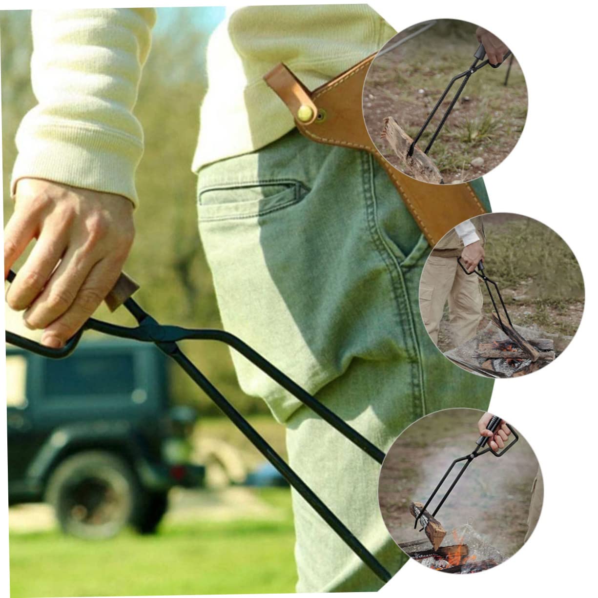 Pinza per Carbone da Esterno con Manico in Legno, Ferro Nero | Lunghezza Allungata, per Picnic e Barbecue in Giardino, Pratica per Spostare la Brace