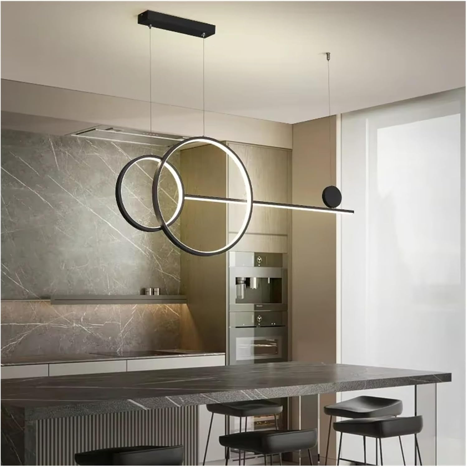Modern Double Ring Round Led Ceiling Chandelier Living Dining Table Room Kitchen Island Lamp,for Decoration