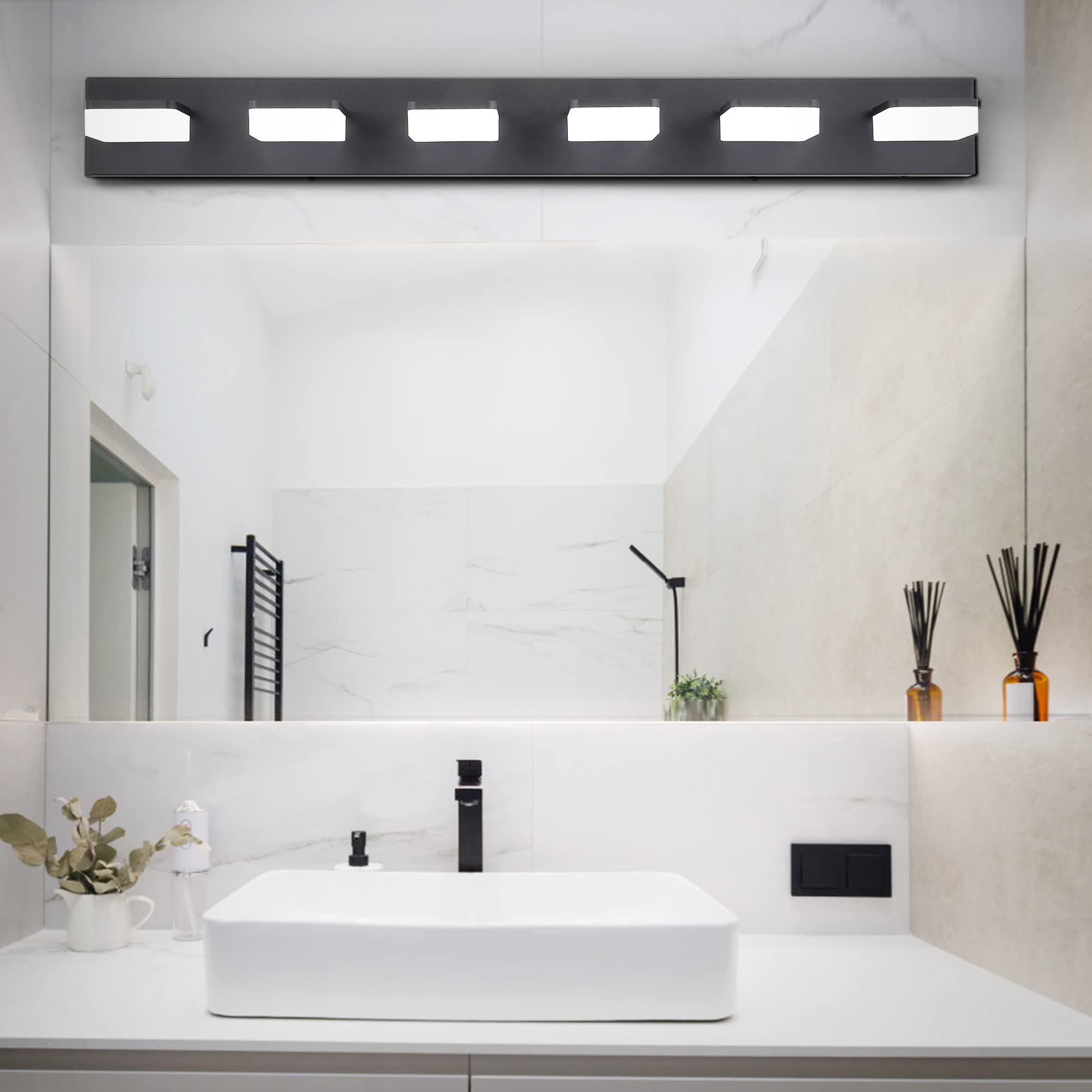GOODATE Dimmbare Badezimmer-Leuchte über Spiegel, LED-Schminktischleuchten, Acryl, Edelstahl, 6 Leuchten, verstellbar, 3000 K/4000 K/6000 K, 360° drehbar