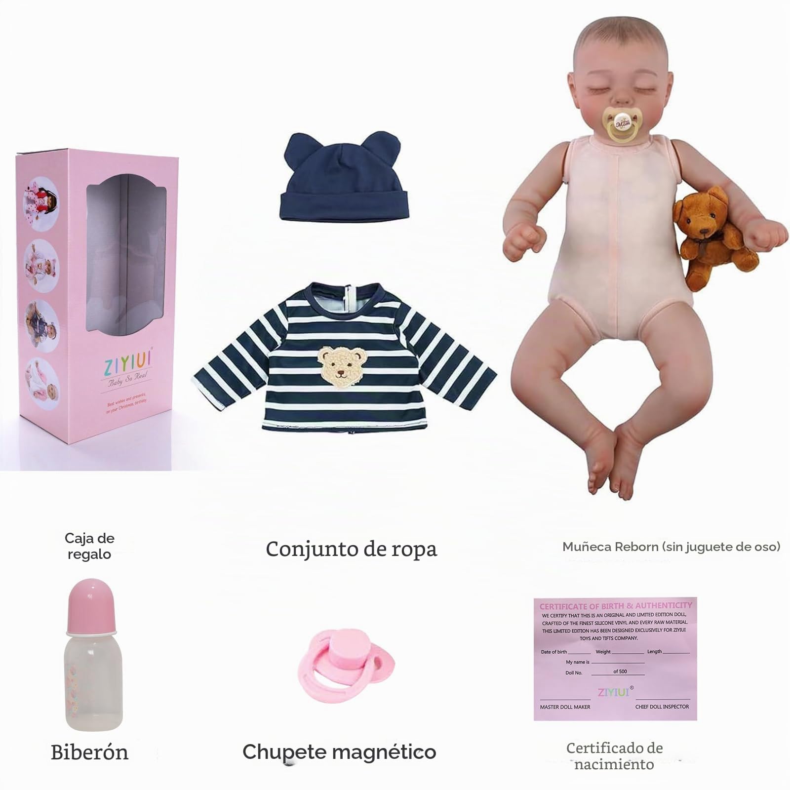 ZIYIUI - Muñeca de Vinilo Suave y Silicona para recién Nacidos con Ojos Cerrados, 55 cm (Ojos Cerrados)