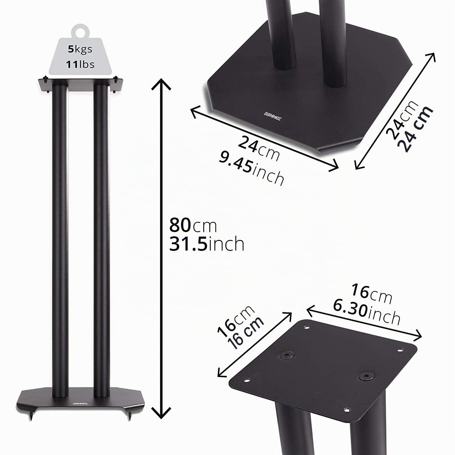 Duronic SPS1022 /80 Paire de Pieds d'Enceintes - 80 cm de Hauteur - Lestable avec du Sable - Cônes pour réduire Vibrations - Compatibilité Universelle Haut-parleurs Hi-FI/Stéréo/Home Cinema 5.1