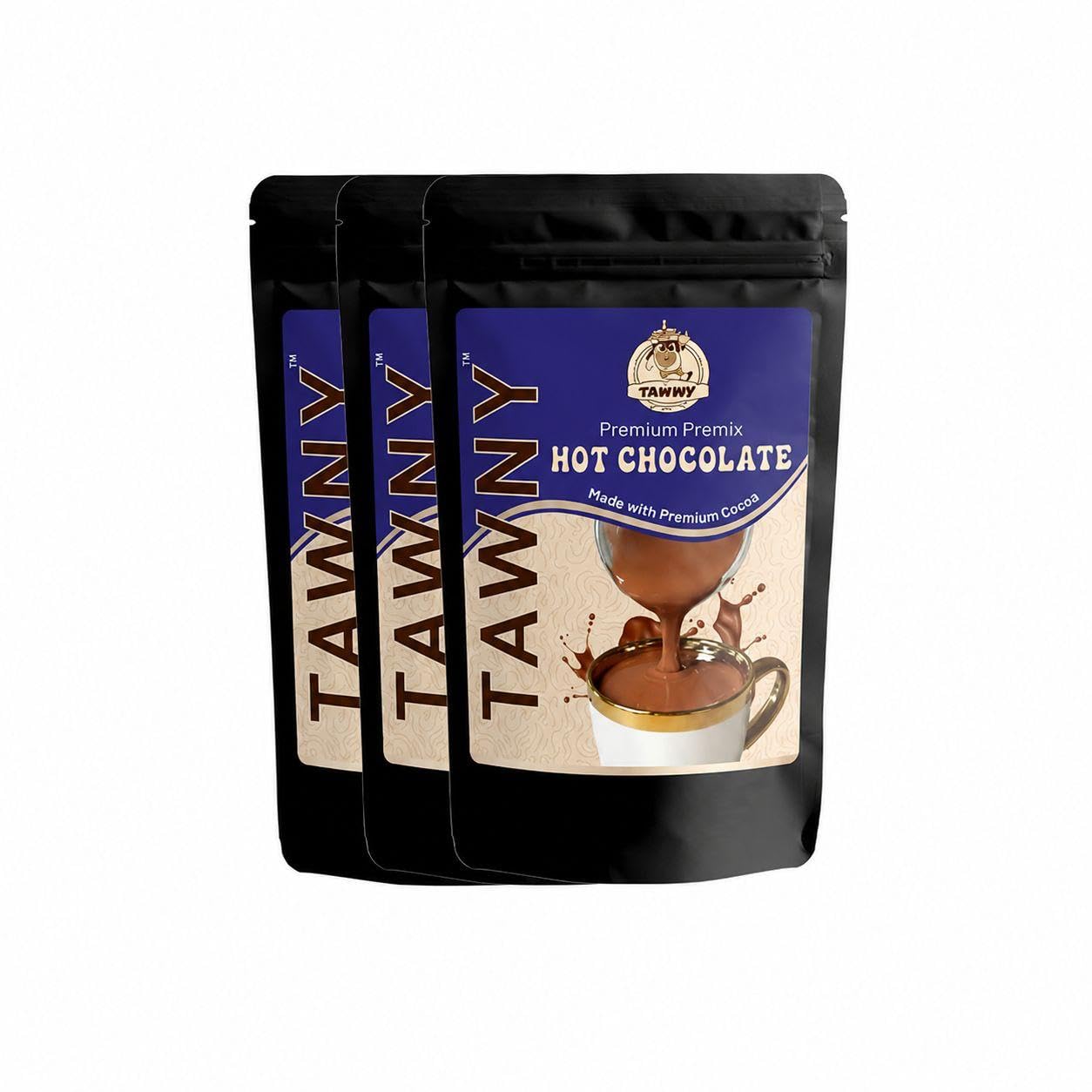 Tawny Premium Instant Hot Chocolate Premix | Rich & Creamy Cocoa Drink Mix | Made with Premium Cocoa | Café Style Hot Chocolate | Easy to Prepare with Hot Milk | Smooth Chocolate Beverage Pack of 3-image-1