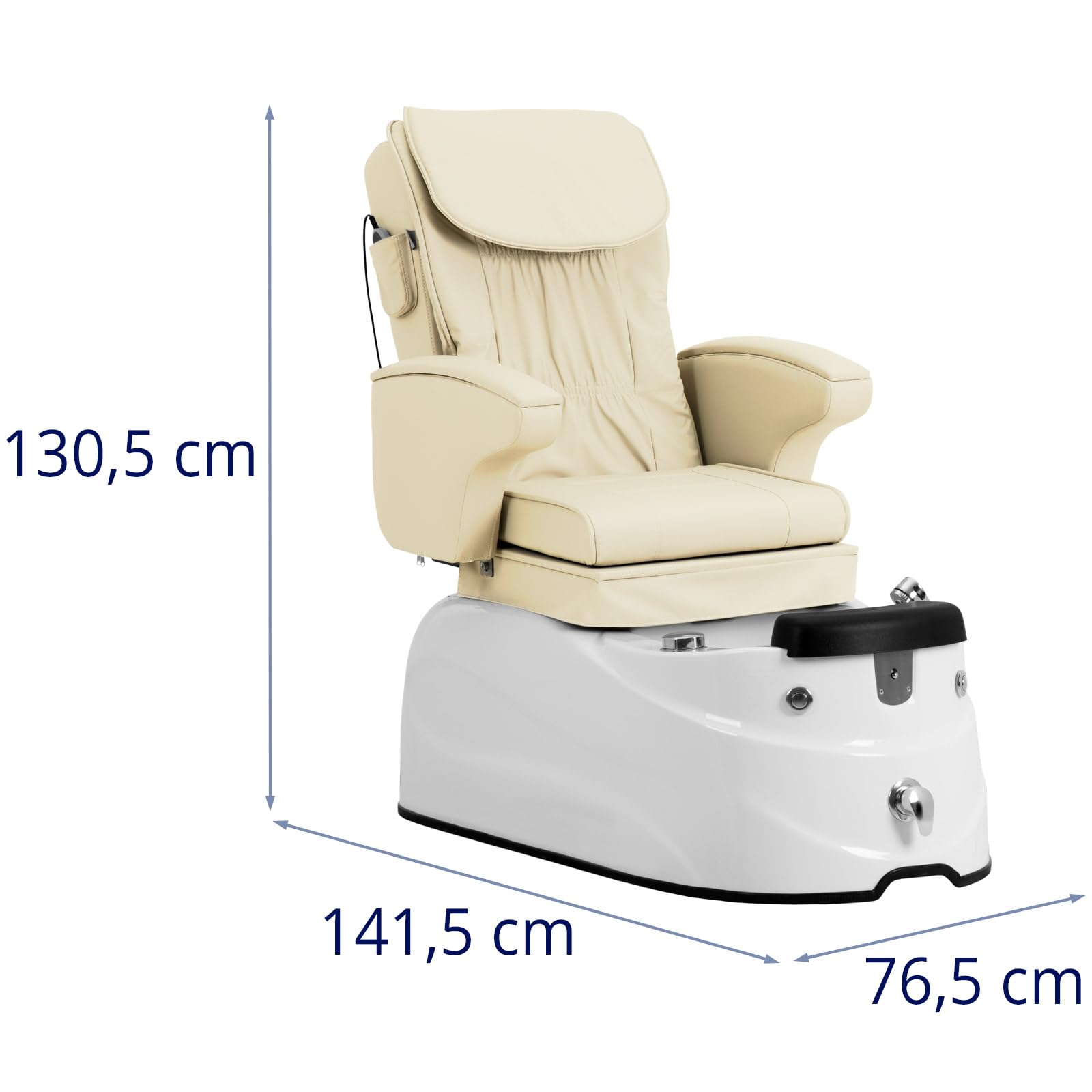 Physa Fußpflegestuhl elektrisch mit Fußwanne, Massagefunktionen, Beleuchtung 105 W 150 kg Creme/weiß Kosmetikliege Pedikürestuhl Stuhl für Fußpflege