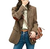 Women's Fall Winter Wool Business Casual Blazer Jacket Single Breasted Plaid Dressy Work Coat