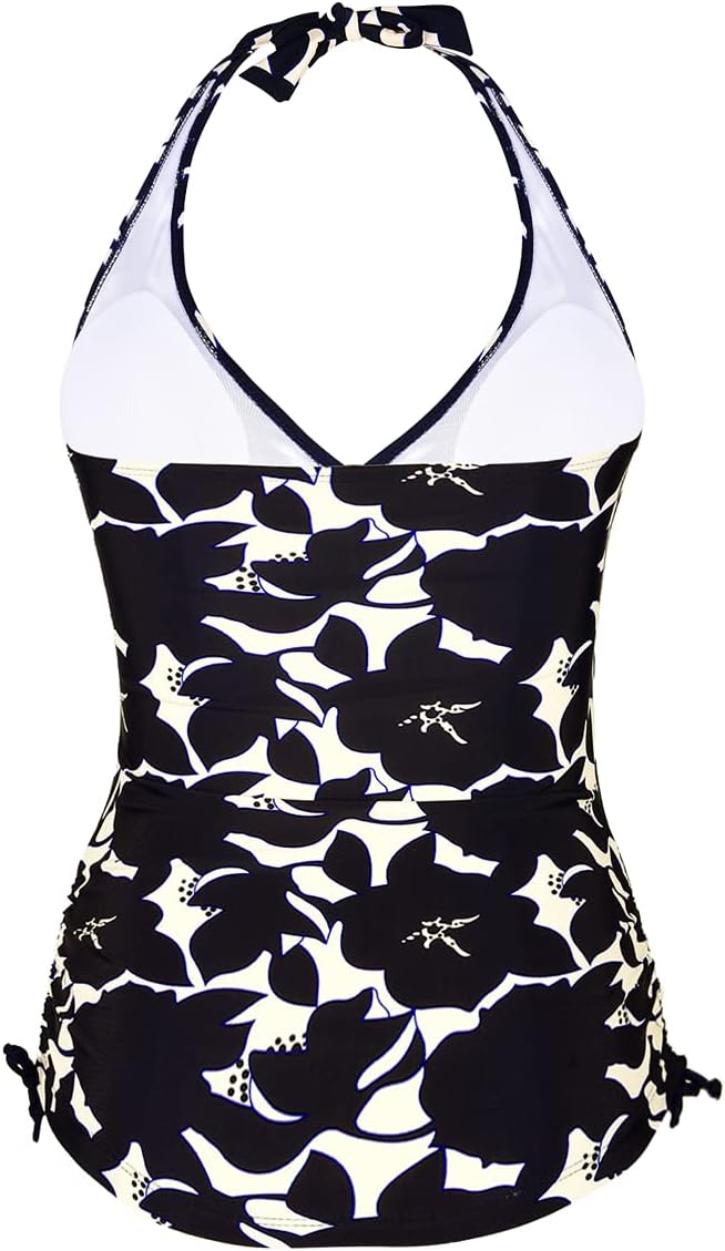 Hilor Women's Plunging V Neck Halter Swim Tops Front Twist Swimwear Shirred Tankini Top - Image 5