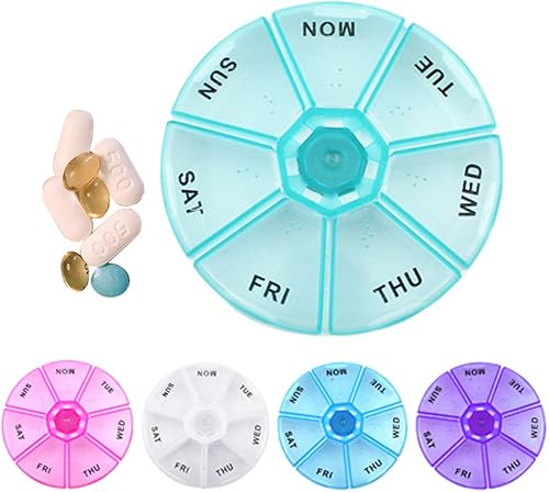 1 pastillero redondo de 7 días, organizador de medicamentos diario semanal para medicamentos, viaje