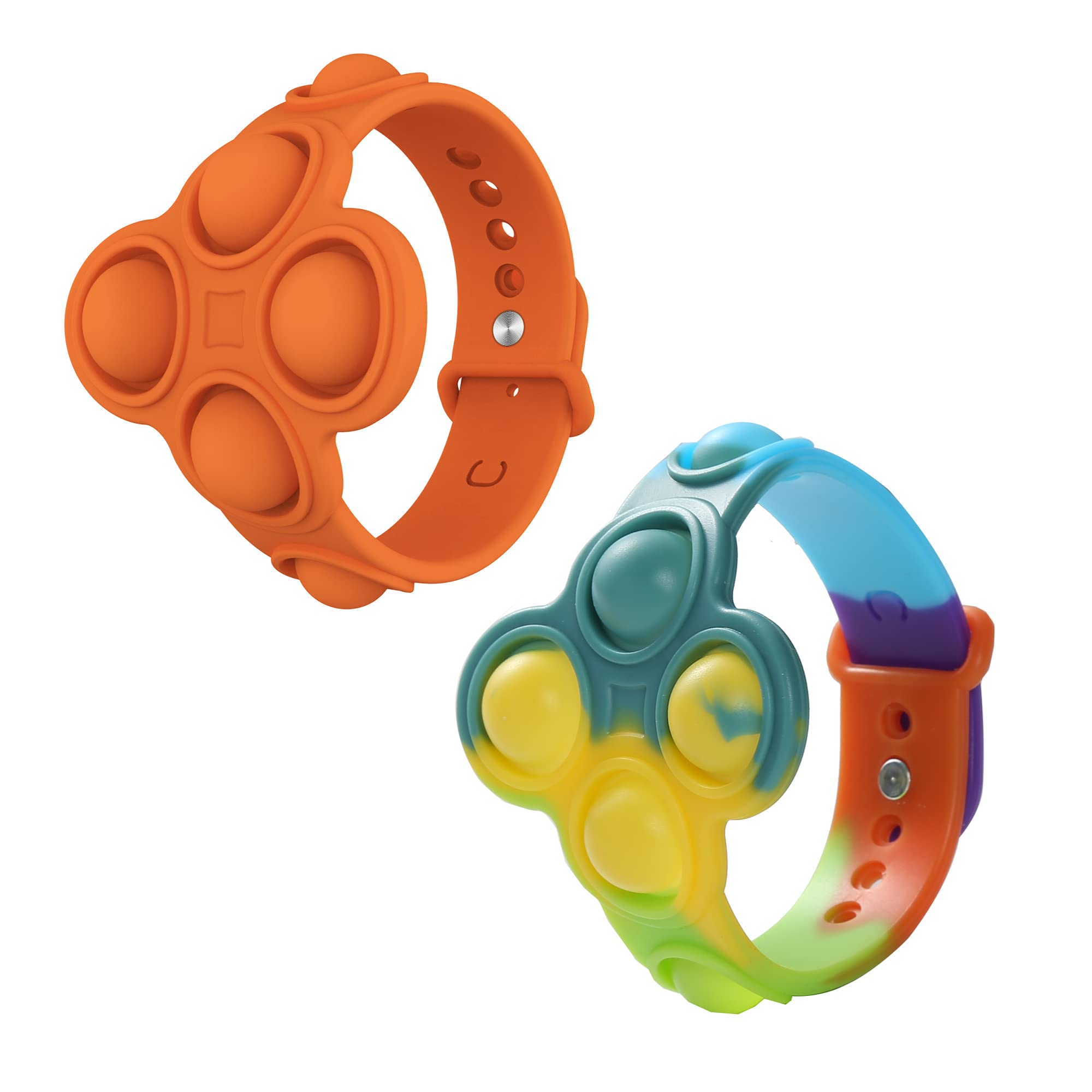 2 Pack Bubble Bracelet for Kids, Stress Relief Sensory Fidget Bracelet Toy, Size 5.5"-7.2"(Rainbow/Orange)