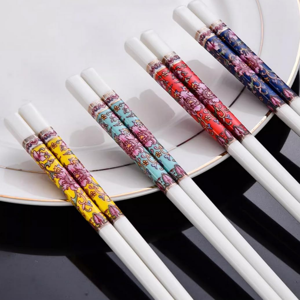 Copchette en Porcelaine Cadeau de Fleur, Baguettes Chinoises en os de la Chine, Baguettes Premium réutilisables, Lave-Vaisselle à Haute résistance à la température Red