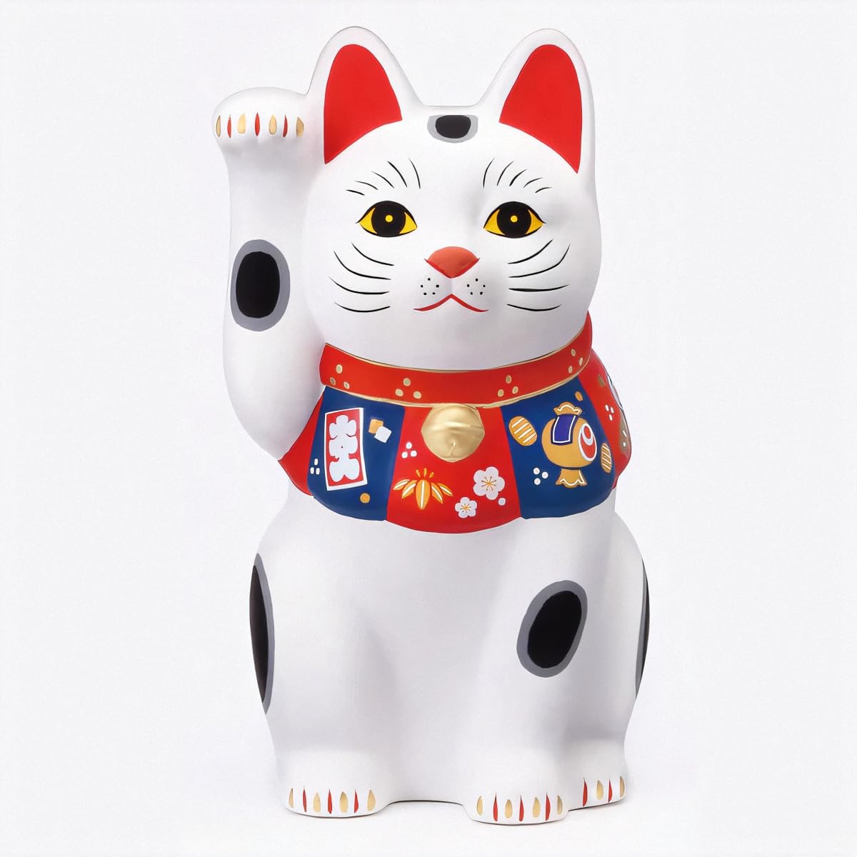Yakushigama Maneki Neko White Large Ceramic Lucky Cat 6.3in Seto Japan
