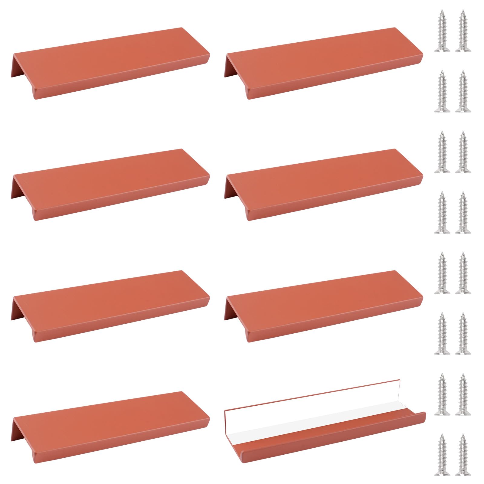 MOROBOR Finger Edge Pull, 8 pcs Self Adhesive Handles Modern Concealed Right Angle Drawer Pulls Aluminum Alloy Invisible Wardrobe Handles for Cabinet Hardware Drawer,120mm/Orange-red — image 1