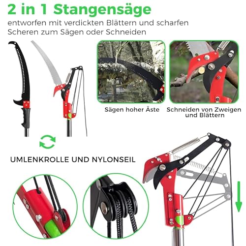 Astsäge mit Stiel 8m Handsäge Einstellbare Länge, Baumsäge Gartengeräte-Set, Palme Hochentaster hochreichbare Stange mit Tragetasche, schneidet sauber und schnell für hohe Äste (8 m Pro)