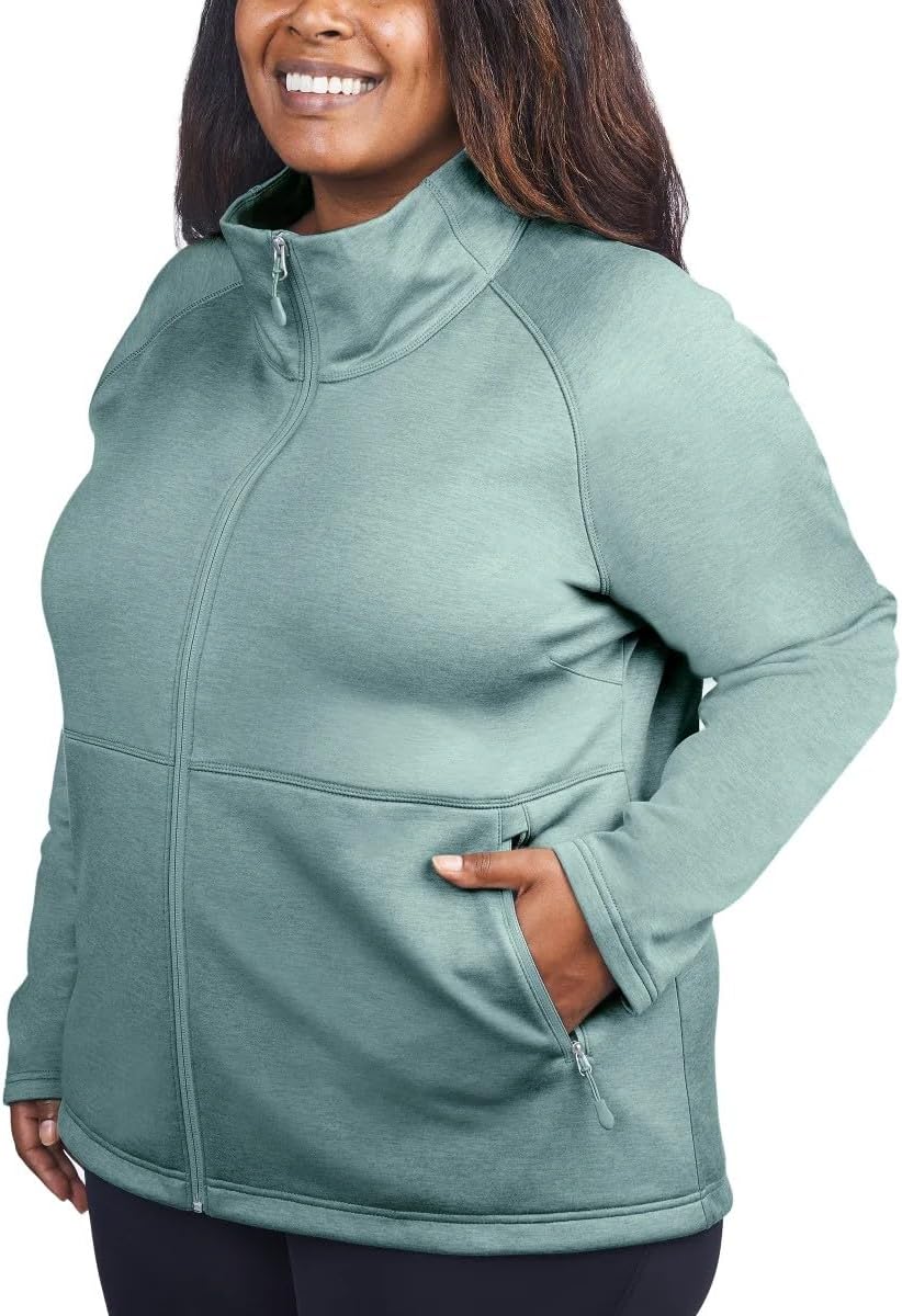 KIRKLAND Signature Women's Full Zip Fleece Jacket, Mock Neck, Stretch Fabric, Green, XXL - Image 5