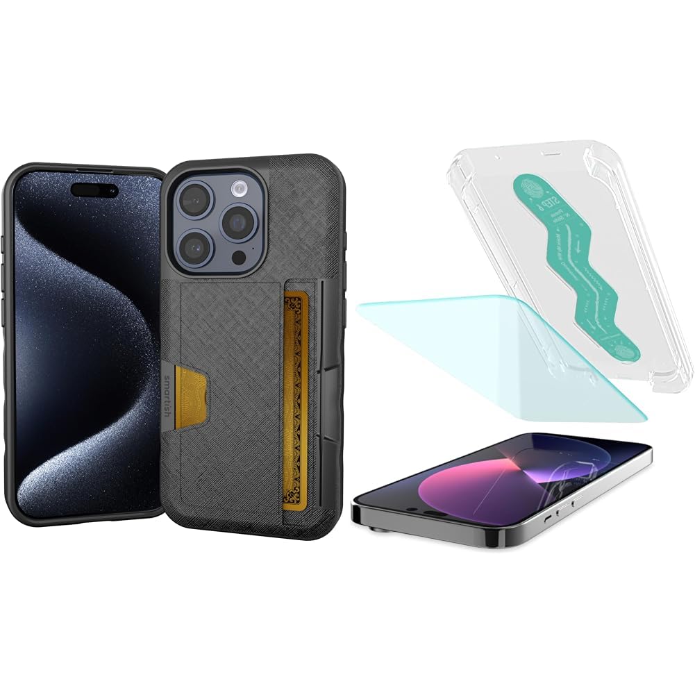 SmartishiPhone 15 Pro Wallet Case, Screen Protectors - Slim Protective Credit Card Holder, Tuff Sheet Scratch Resistant 2-Pack