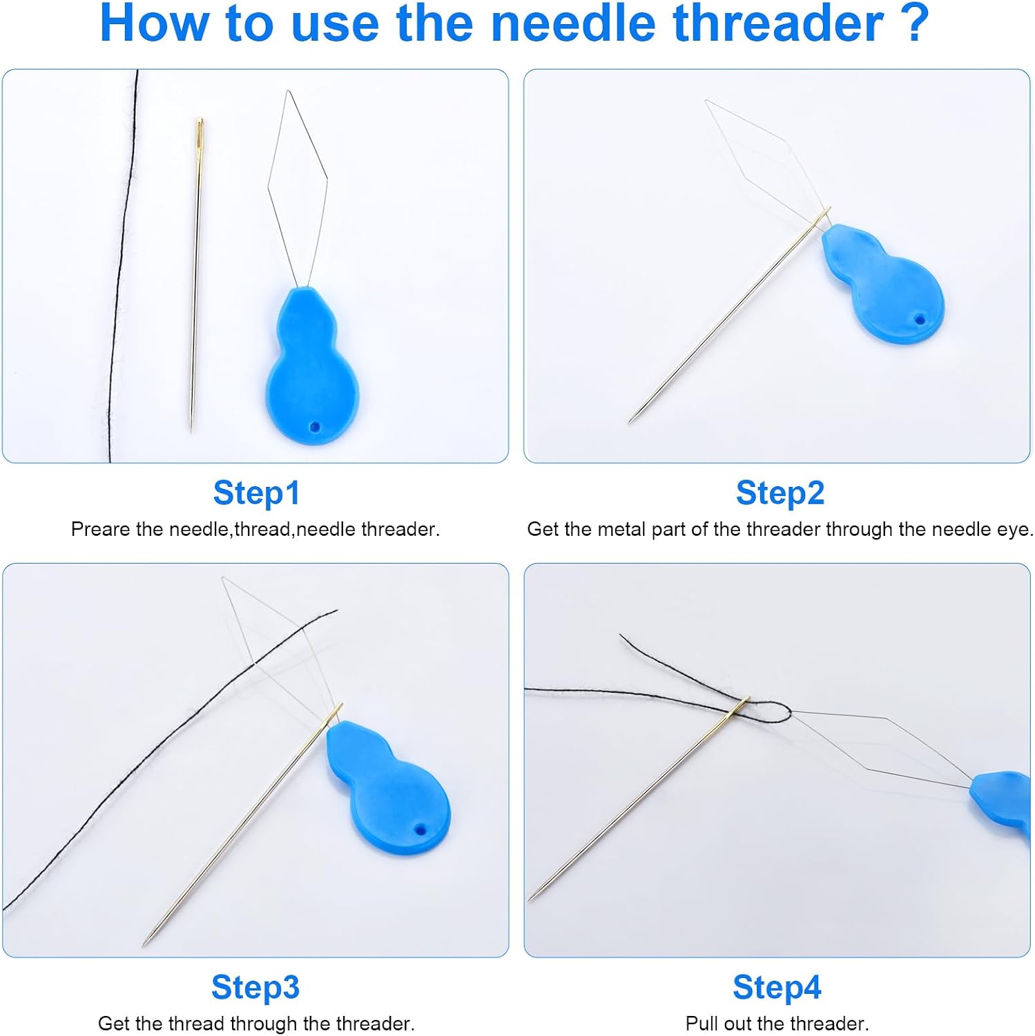 48 Pcs Sewing Needles, Small Eye Stainless Steel Needle with Threader and Thimble, Hand Sewing Supplies for Leather Cotton Fabric Denim, Small Eye Emergency Sewing Kit not Damaging The Leather
