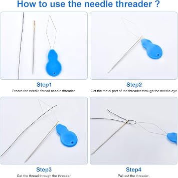 48 Pcs Sewing Needles, Small Eye Stainless Steel Needle with Threader and Thimble, Hand Sewing Supplies for Leather Cotton Fabric Denim, Small Eye Emergency Sewing Kit not Damaging The Leather