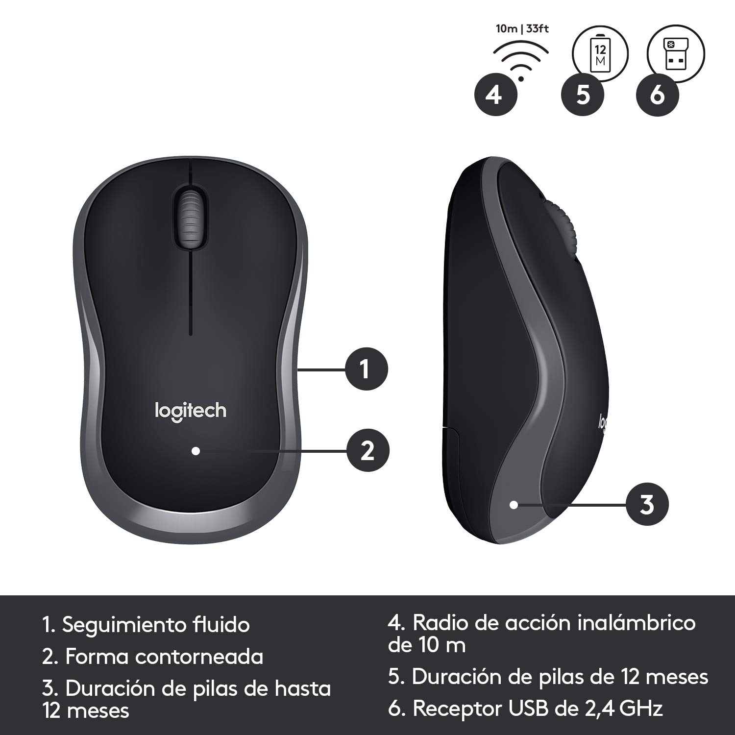 Logitech MK330 Combo Teclado y Ratón Inalámbrico para Windows, 2.4 GHz con Receptor USB, Ratón Inalámbrico Portátil, Teclas Multimedia, PC/Portátil, Disposición QWERTY Español, Negro
