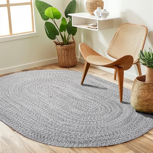 Tapete trenzado gris marfil 4x6 ft Super Area Rugs miniatura 3