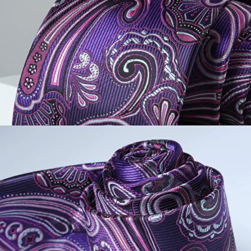 Image of HISDERN Ties for Men Paisley Tie and Pocket Square Woven Classic Floral Mens Ties Handkerchief Set Wedding Party Necktie