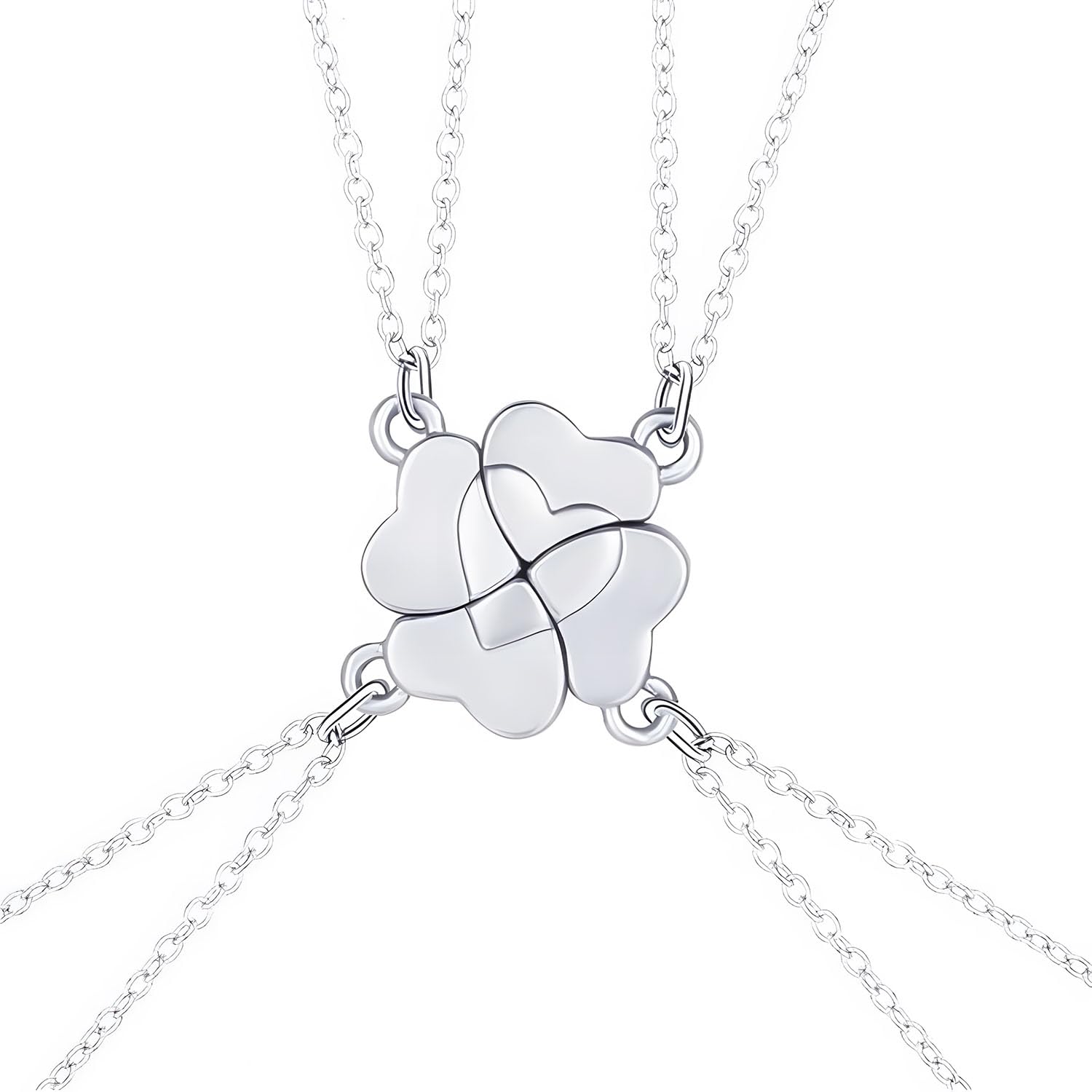 Xspring Friendship Necklace, 4 Piece Four Leaf Clover Stitching Necklace, Heart Pendant Necklace, Simple and Versatile Necklace for Women, Magnetic Necklaces Jewelry Gift for Girls Women