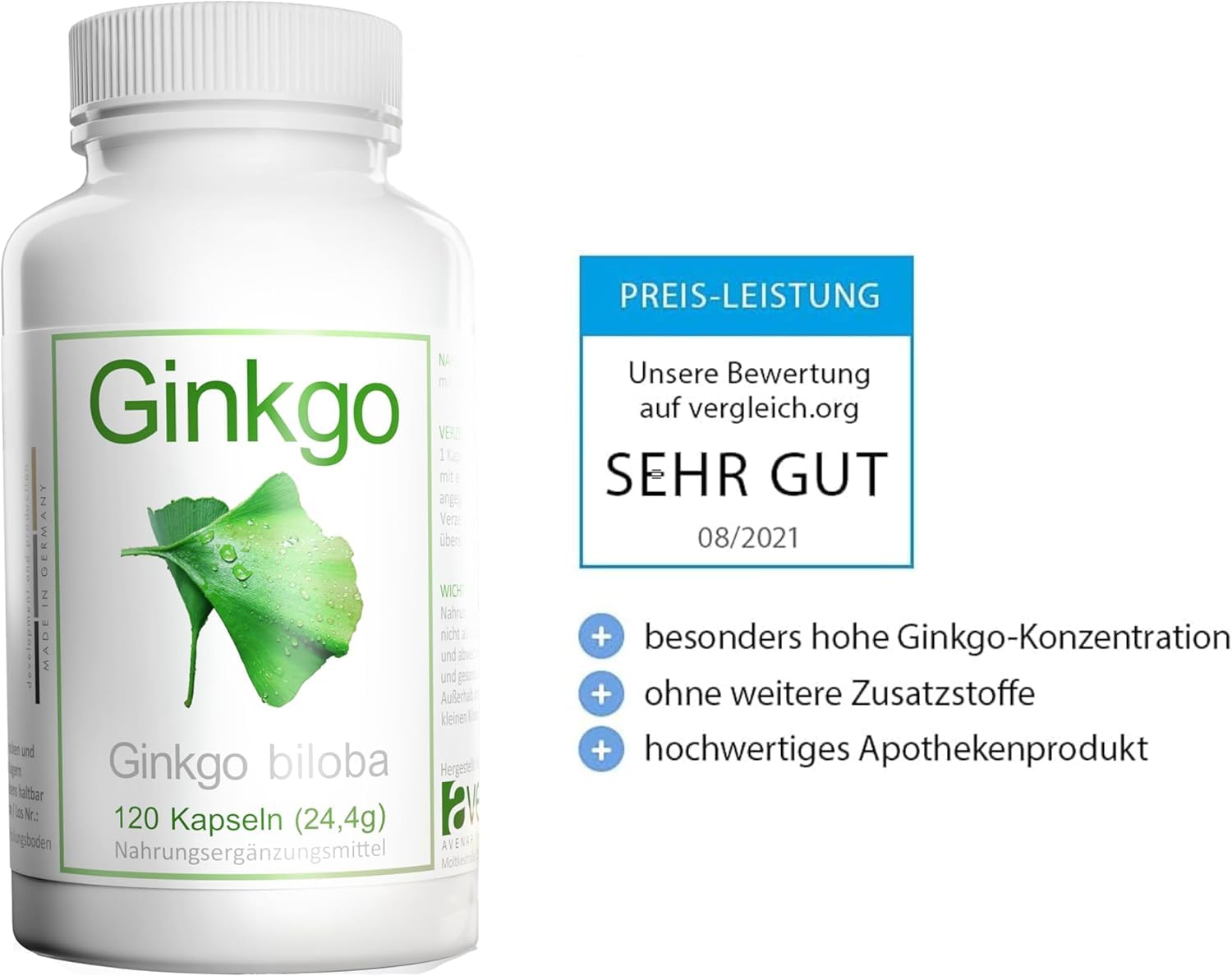Ginkgo biloba Blattpulver 420mg von APOmia | aus der Apotheke | 120 Kapseln 4-Monatspackung | aus 8,4 mg 50:1 Extrakt | hochrein, hochdosiert, natürlich, vegan | Testsieger Note sehr gut.