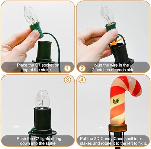 Miniatura 3 de Luces de camino de bastón de caramelo de Navidad al aire libre, 2 juegos de luces de 7 pies para decoración de Navidad al aire libre con 8