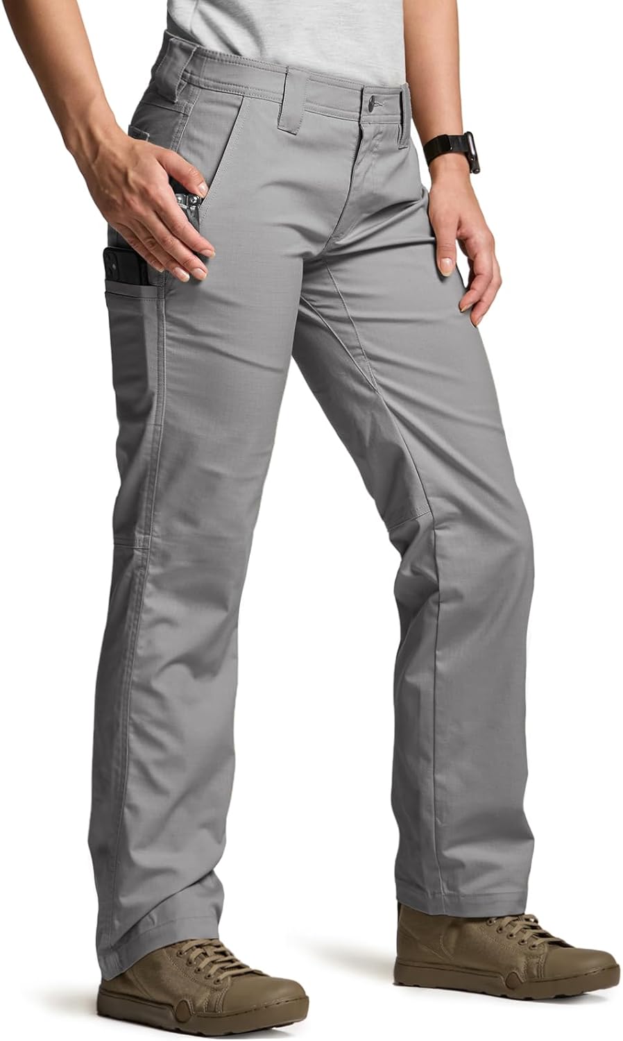 CQR Women's Flex Stretch Tactical Pants, Outdoor Hiking Pants with Pockets, Water Resistant Ripstop Work Pants
