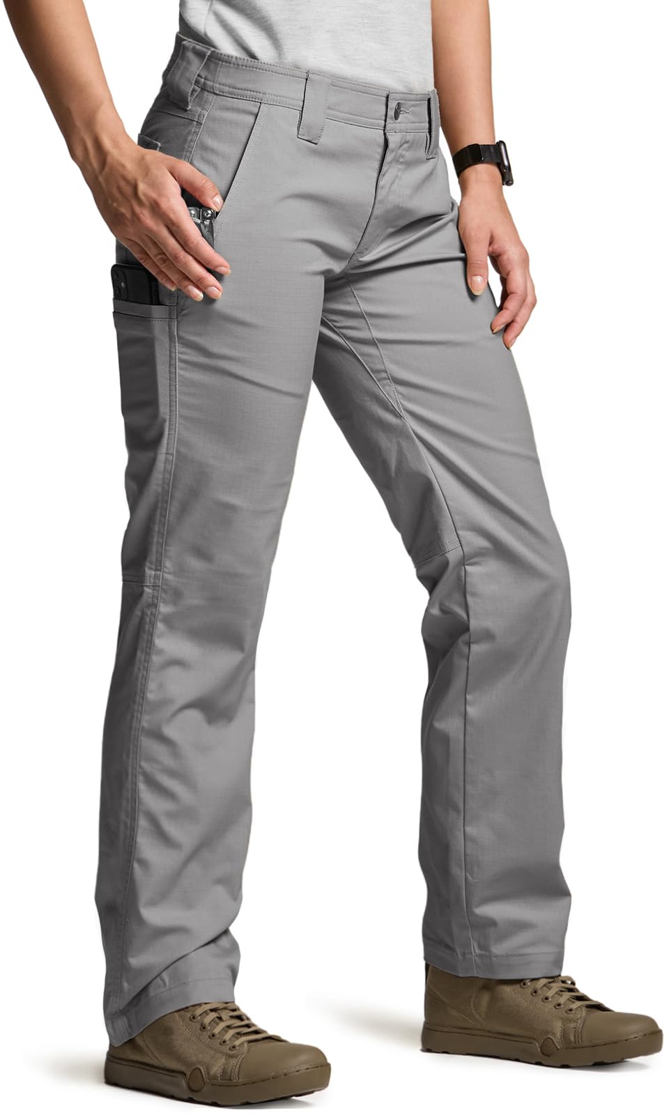 CQR Women's Flex Stretch Tactical Pants, Outdoor Hiking Pants with Pockets, Water Resistant Ripstop Work Pants