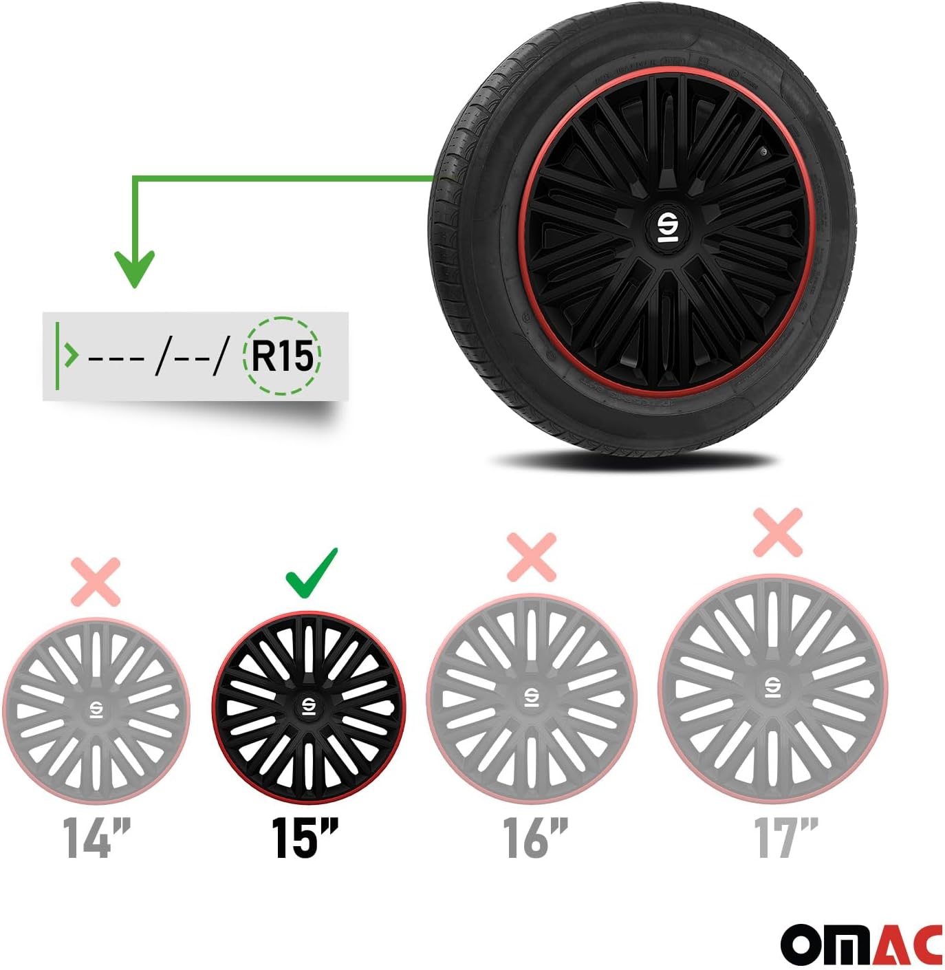 SPARCO SPC1585BKRD Set Wheel Covers Bergamo 15-inch Black/red