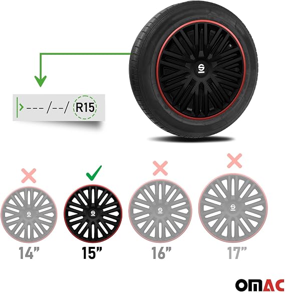 Sparco Wheel Covers Bergamo - 15-inch - Black/Red - Set of 4 pieces