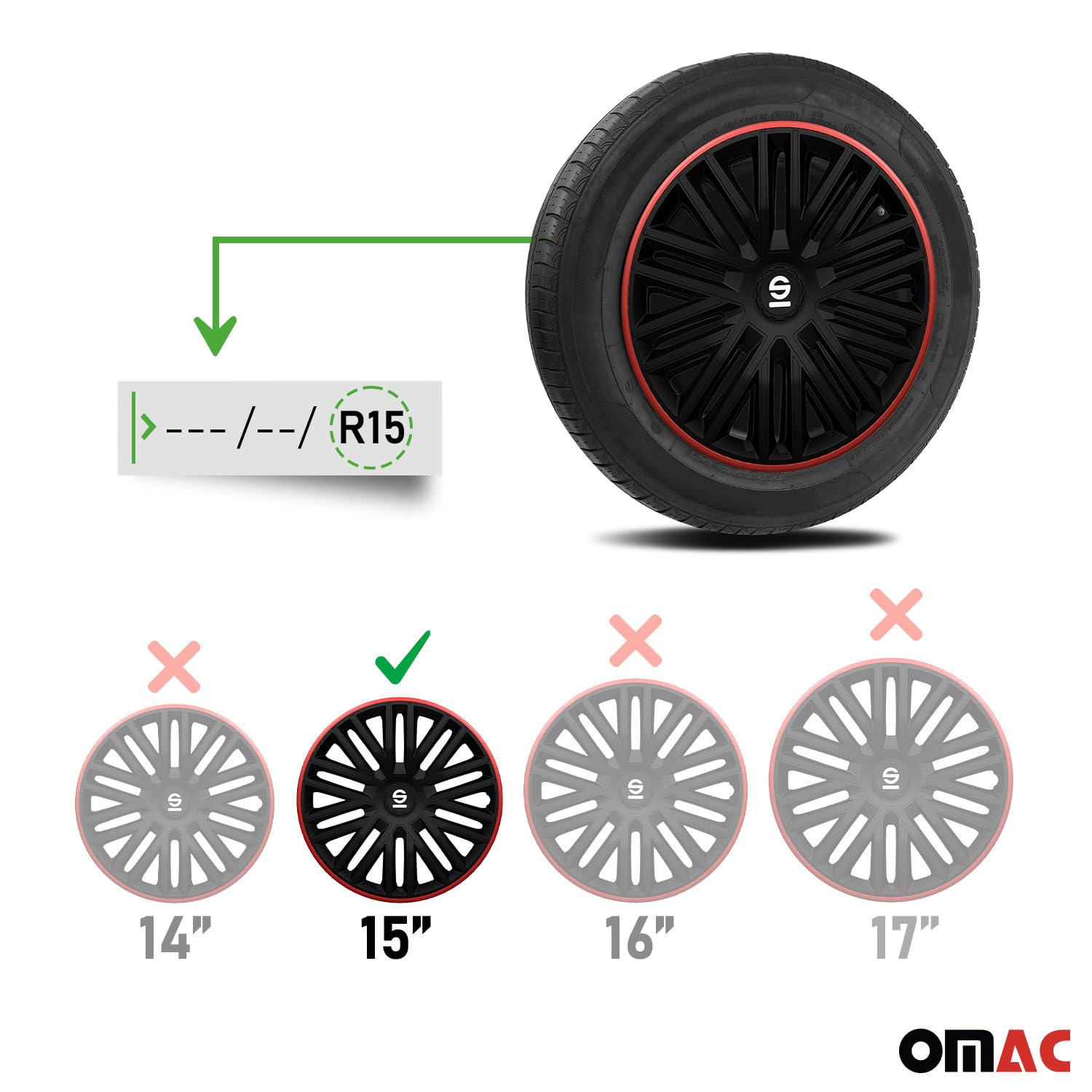 SPARCO Tapacubos 15" pulgada Kit negro/rojo Embelecedores De Rueda Juego de tapacubos SPC1585BKRD