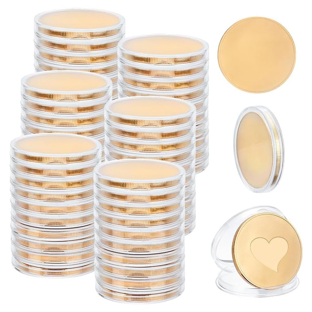 Littimoon 60 PCS Blank Coin Engraving Blanks Coin Metal Stamping Blank Coin 40 mm/1.57 Inch Round Tags Threaded Edged Coin