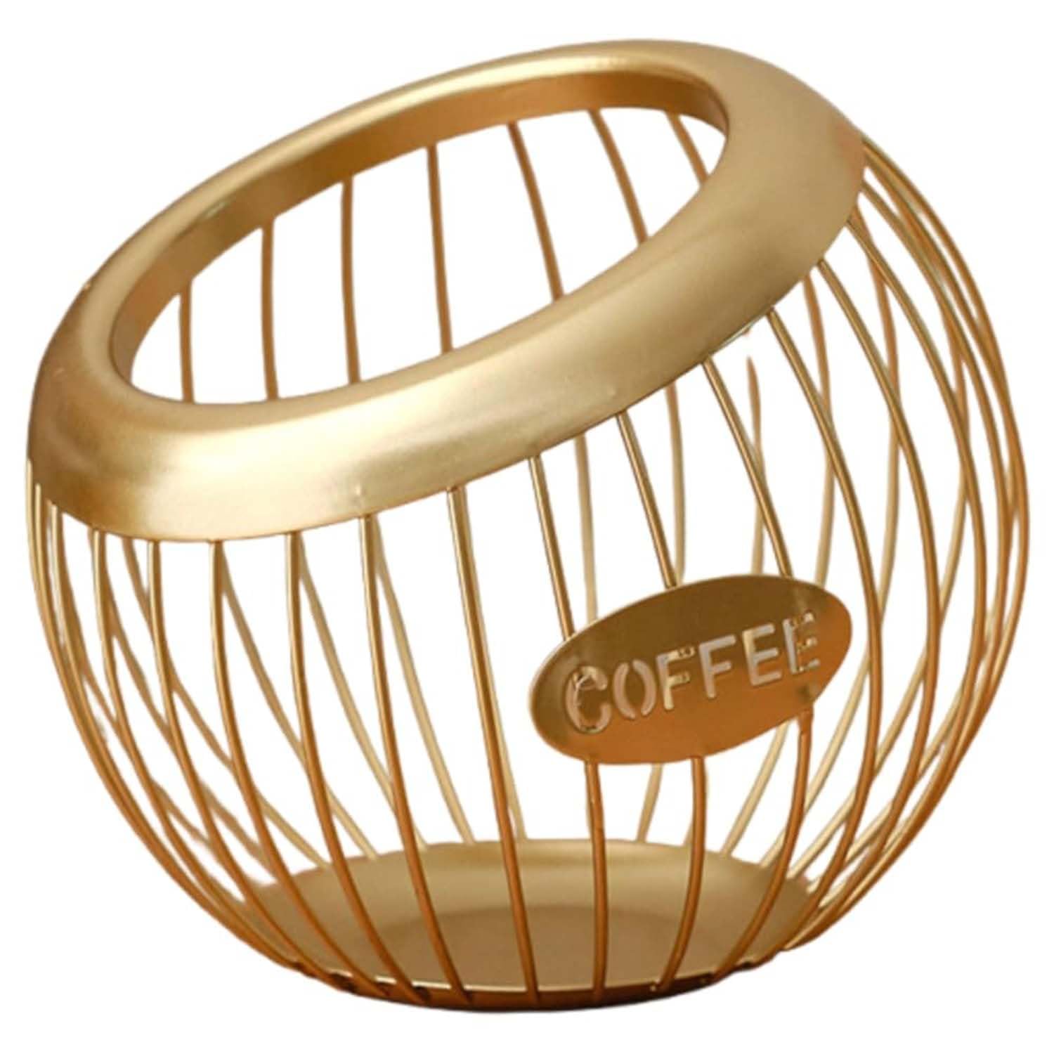 Muiltvoe 02 Gold Spherical Metal Coffee Pod Holder Wire Coffee Pods Storage Basket Espresso Capsule Storage For Home Kitchen Cafe Hotel (Black Cup)