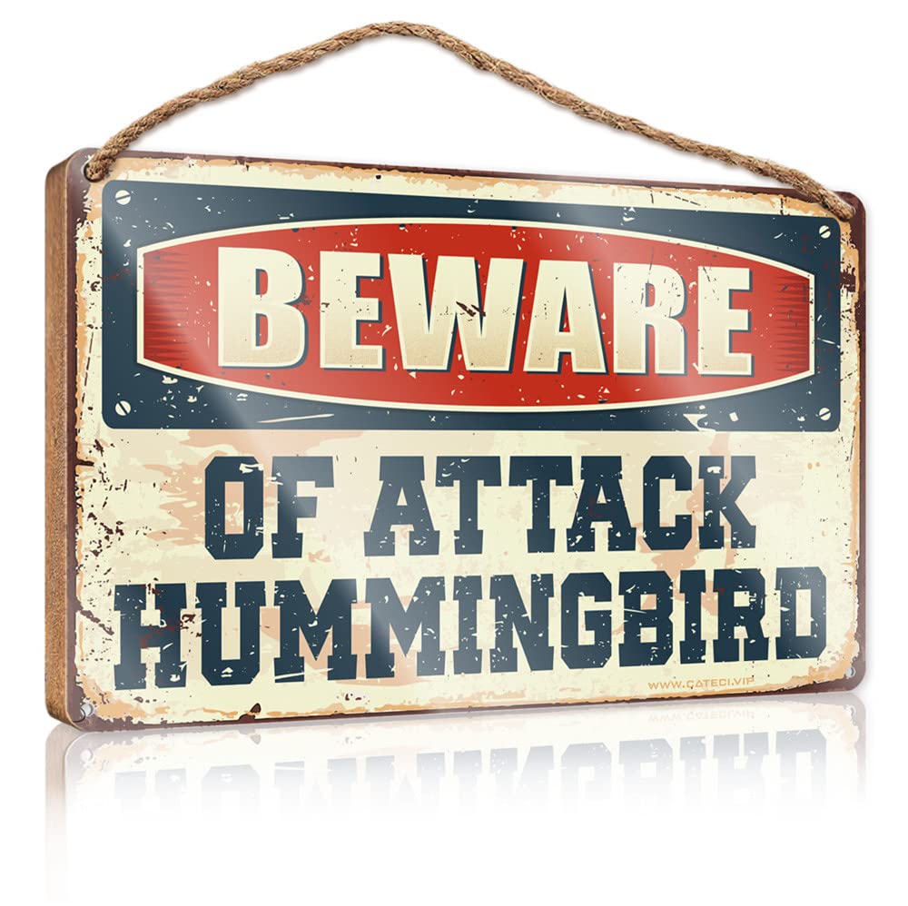 FZFN Bathroom Wall Wood Sign Beware Of Attack Hummingbird Wooden Sign Funny Bathroom Signs Signs & Plaques(15X28CM)