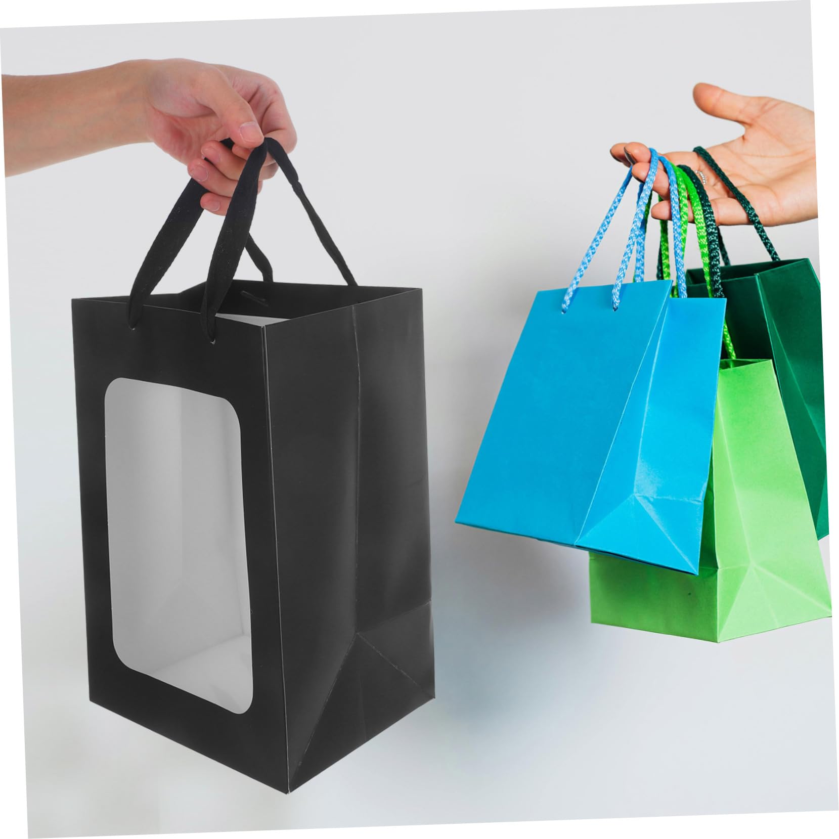 ABOOFAN 10 Stück Schwarze Geschenktüten aus Papier mit Sichtfenster und Henkeln Leicht zu Tragen für Geburtstage und Gastgeschenke