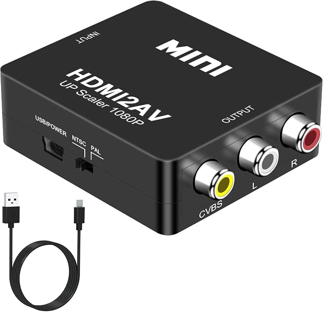 HDMI to RCA Converter, DIGITNOW HDMI to AV Adapter(Female HDMI to RCA),1080P HDMI to 3RCA CVBS Composite Video Audio Converter with 1 USB Charge Cable, Supports PAL/NTSC for PC Laptop Xbox PS3 TV STB