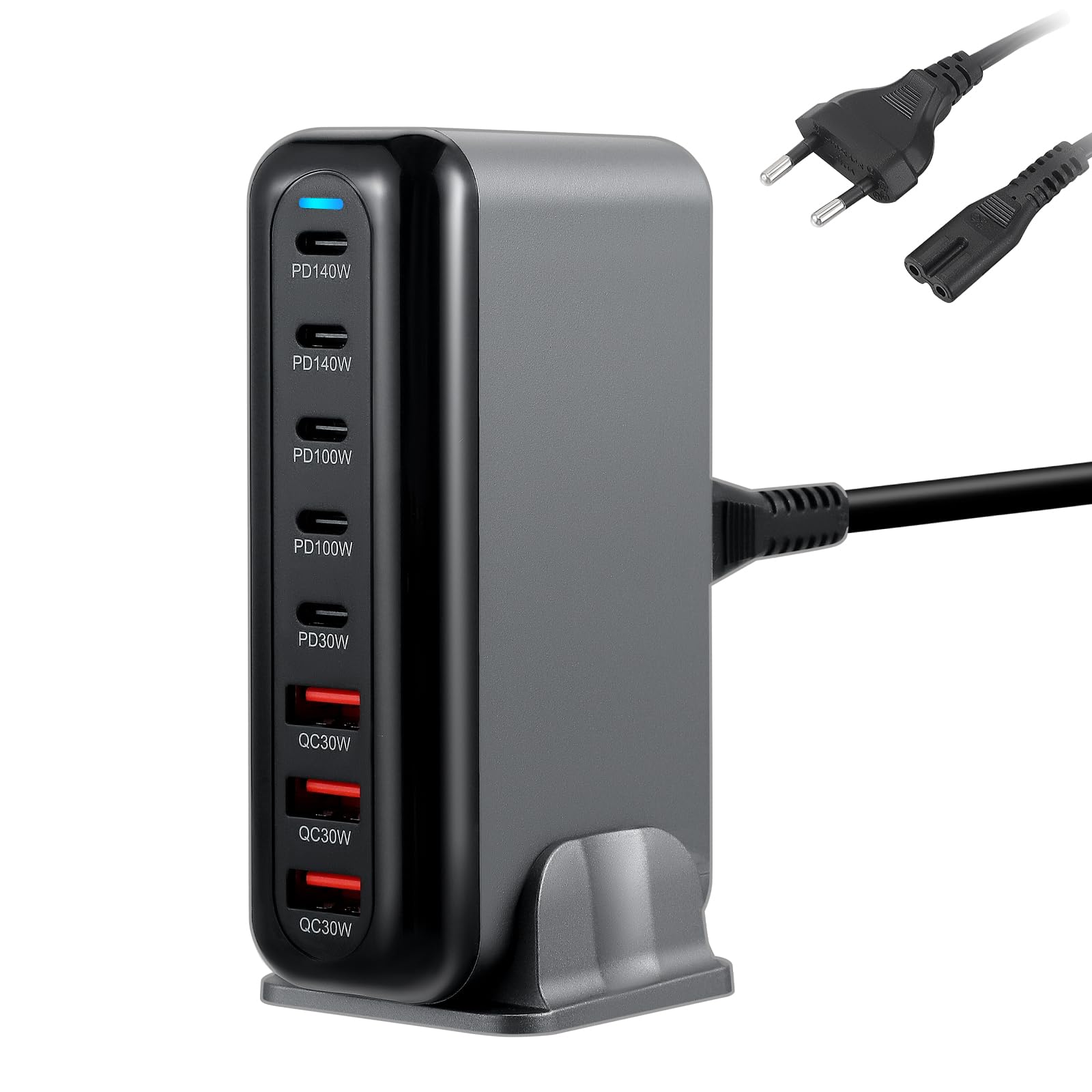 600W Caricatore USB Multiplo, 8 Porte Stazione di Ricarica Veloce Caricabatterie USB C PD PPS 140W Alimentazione Rapido per Laptop Telefono Cellulare