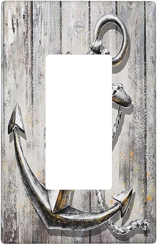 Cubierta de interruptor de luz basculante de 1 banda, diseño náutico rústico, vintage, ancla oceánica, placa frontal GFCI para cocina, baño,