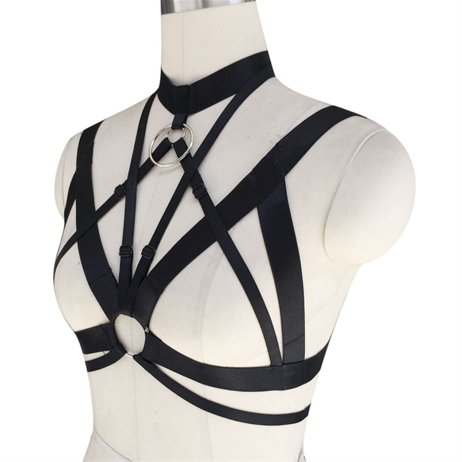 Black Harness Women O-Ring Cage Top With Garter Belts - Foto 4