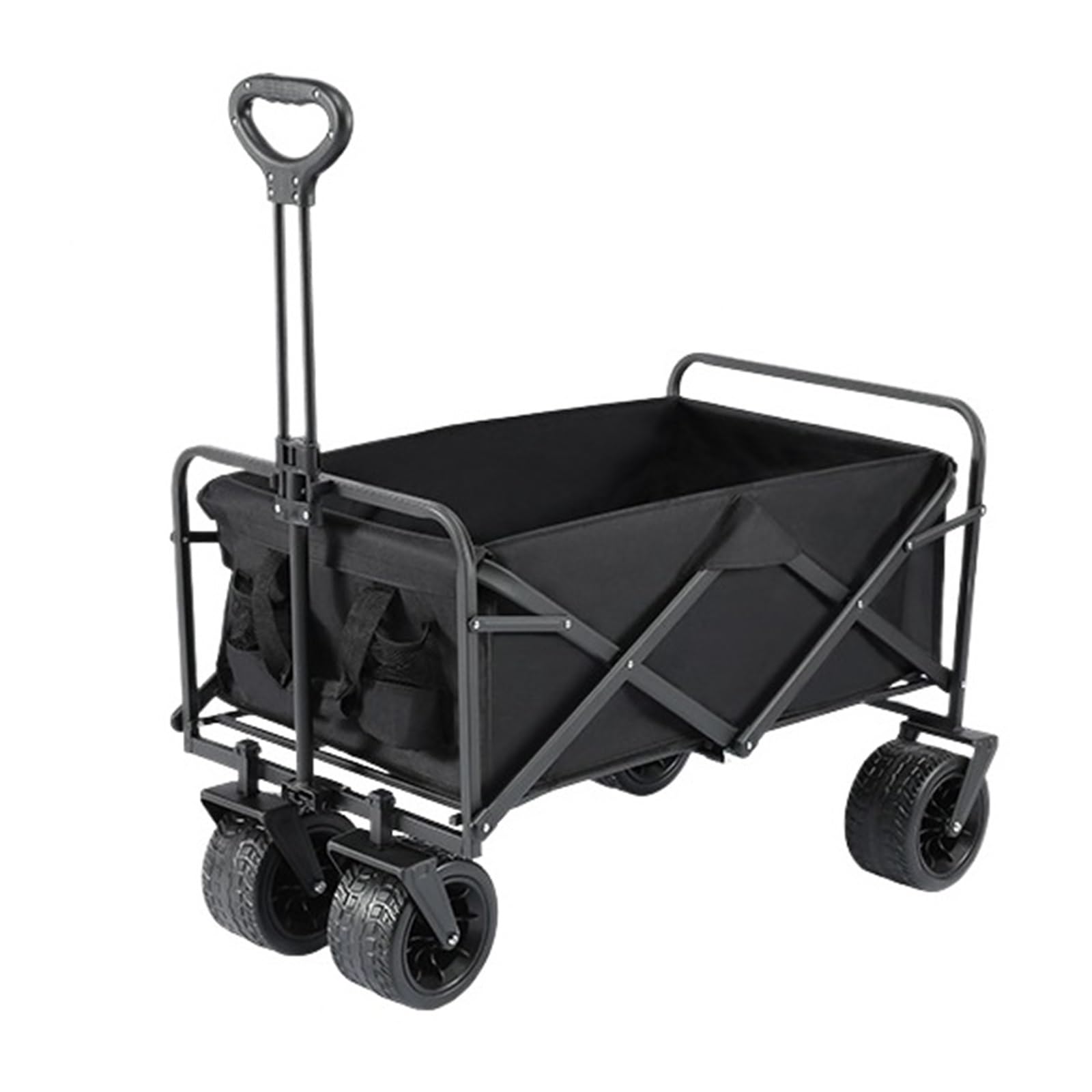 Wagons Carts Foldable, Folding Wagon Cart Adjustable Handle Bar Removable Canopy for Outdoor Camping Beach,Collapsible Wagon(Black)
