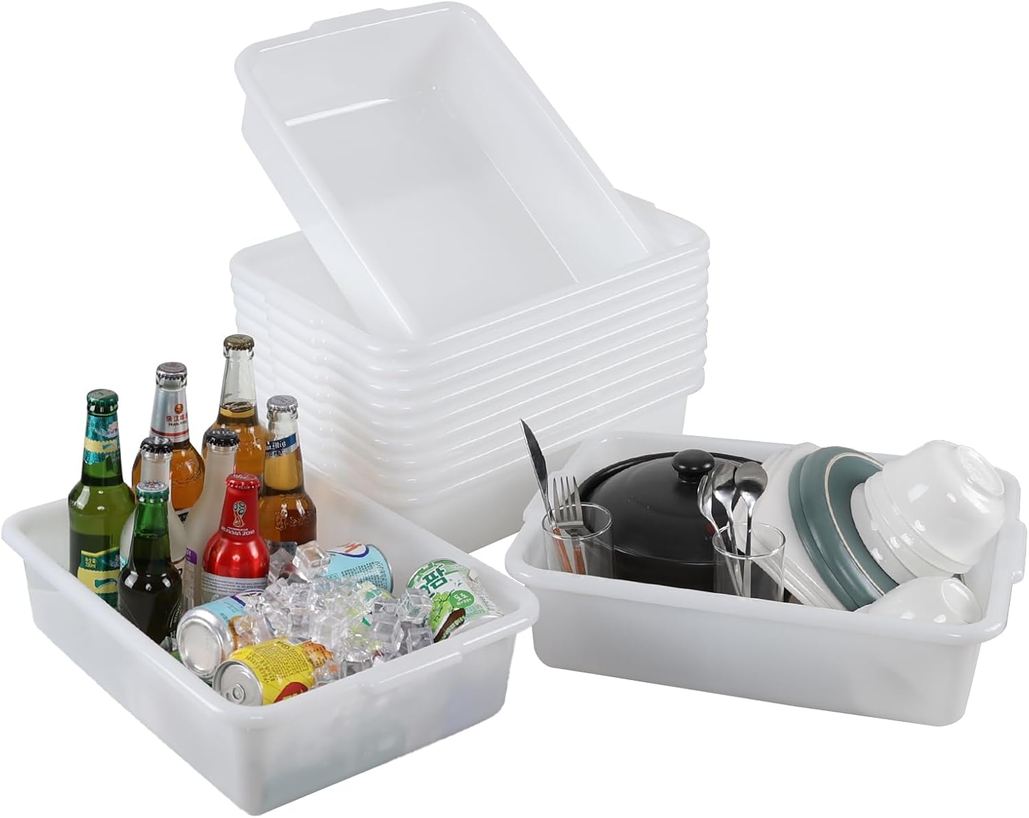 12-Pack 13 L Commercial Bus Tubs, Plastic Utility Bus Box, White