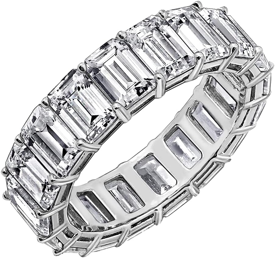 Marilyn Monroe Eternity Ring For Women 14K Yellow Gold, Rose Gold, Platinum Plated 925 Sterling Silver Infinity Band | 10.30 Carats Emerald Cut Cubic Zirconia CZ Diamond Stimulant